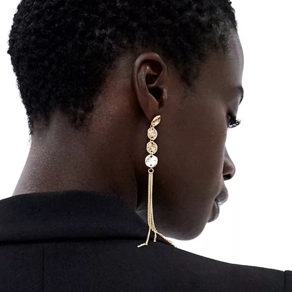 Anthropologie Gold Plated Long Fringed Crystal Chain Drop Earrings - Picture 11 of 12